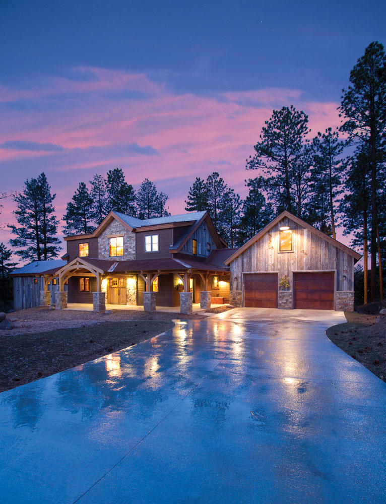 Custom Edgewood-built home exterior at sunrise